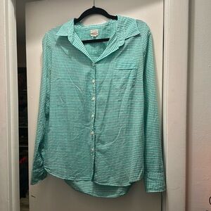 J. Crew Green and White Plaid Shirt The Perfect Shirt M